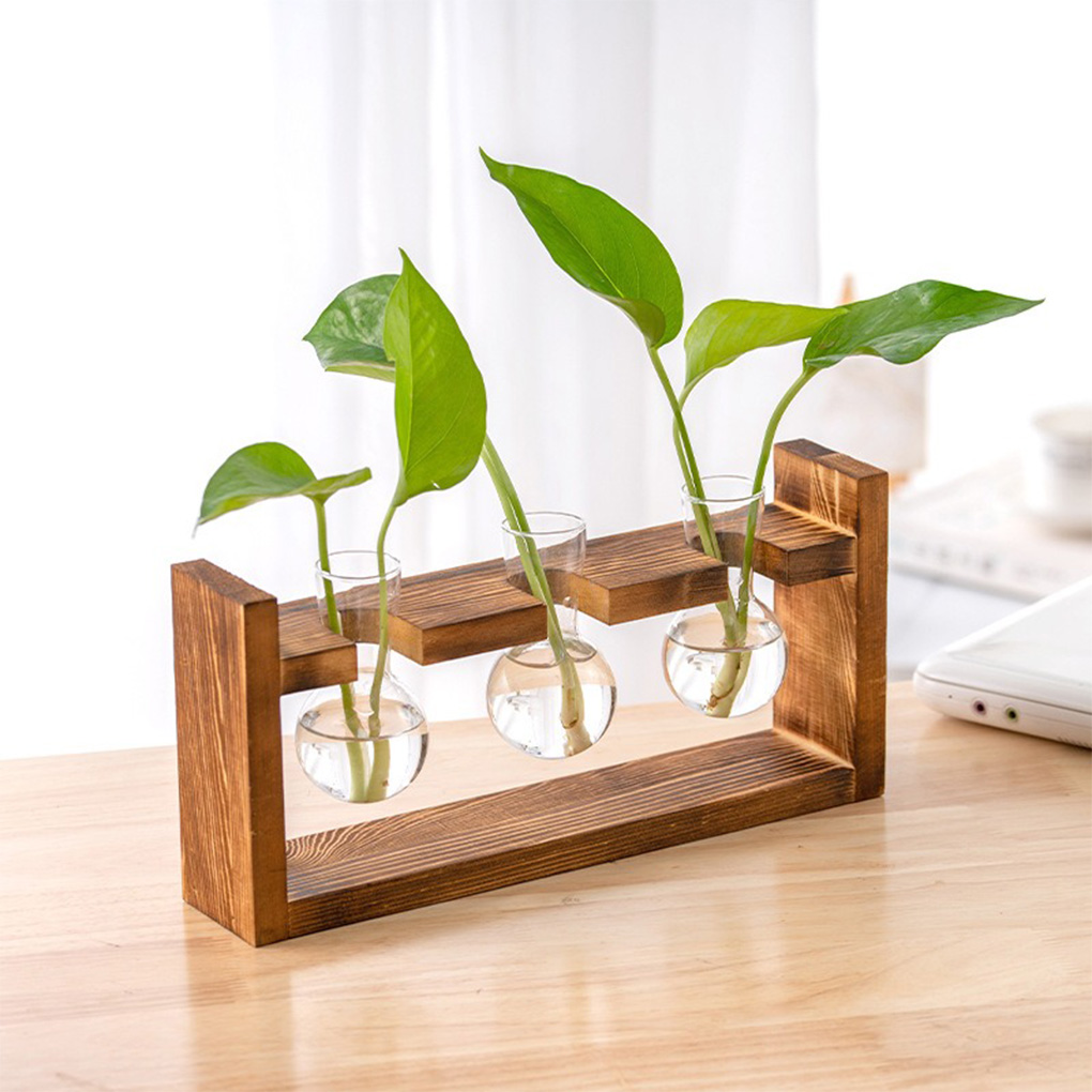 花瓶 ホームオフィス 水耕栽培プランター - 木製トレイ付き - Propagation Station Vase のレビューと価格