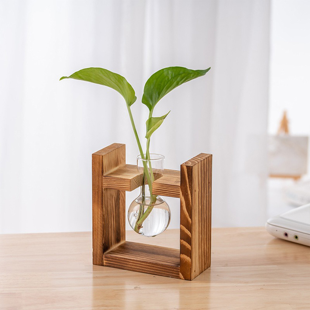 花瓶 ホームオフィス 水耕栽培プランター - 木製トレイ付き - Propagation Station Vase のレビューと価格