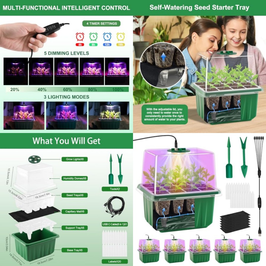 ライト付き種まきトレイ、6パック植物育成トレイ、湿度ドーム付 - Humidity Dome Kit のレビューと価格