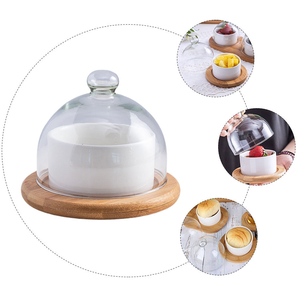 セラミック製サラダボウルセット、クリアガラスドーム蓋付き、天 - Plastic Dome Clear のレビューと価格