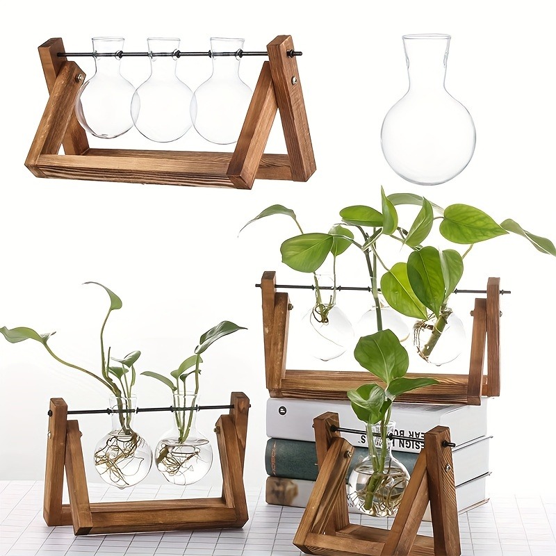 卓上ガラスプランター繁殖ステーション、植物用木製ラックテラリ - Propagation Station Vase のレビューと価格